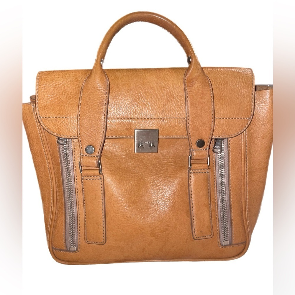 3.1 Phillip Lim Satchel Medium Brown Top Handle Zippers Leather crossbody UB 3